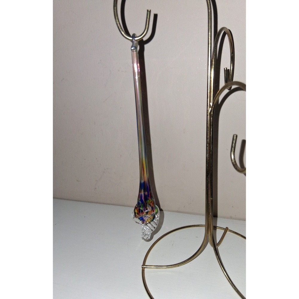 Hand Blown Art Glass Icicle Christmas Ornament 7" Multicolor Confetti Studio